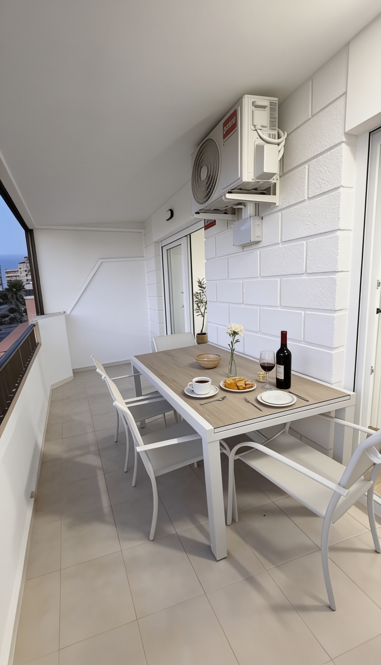 Private balcony with dining table and sea breeze